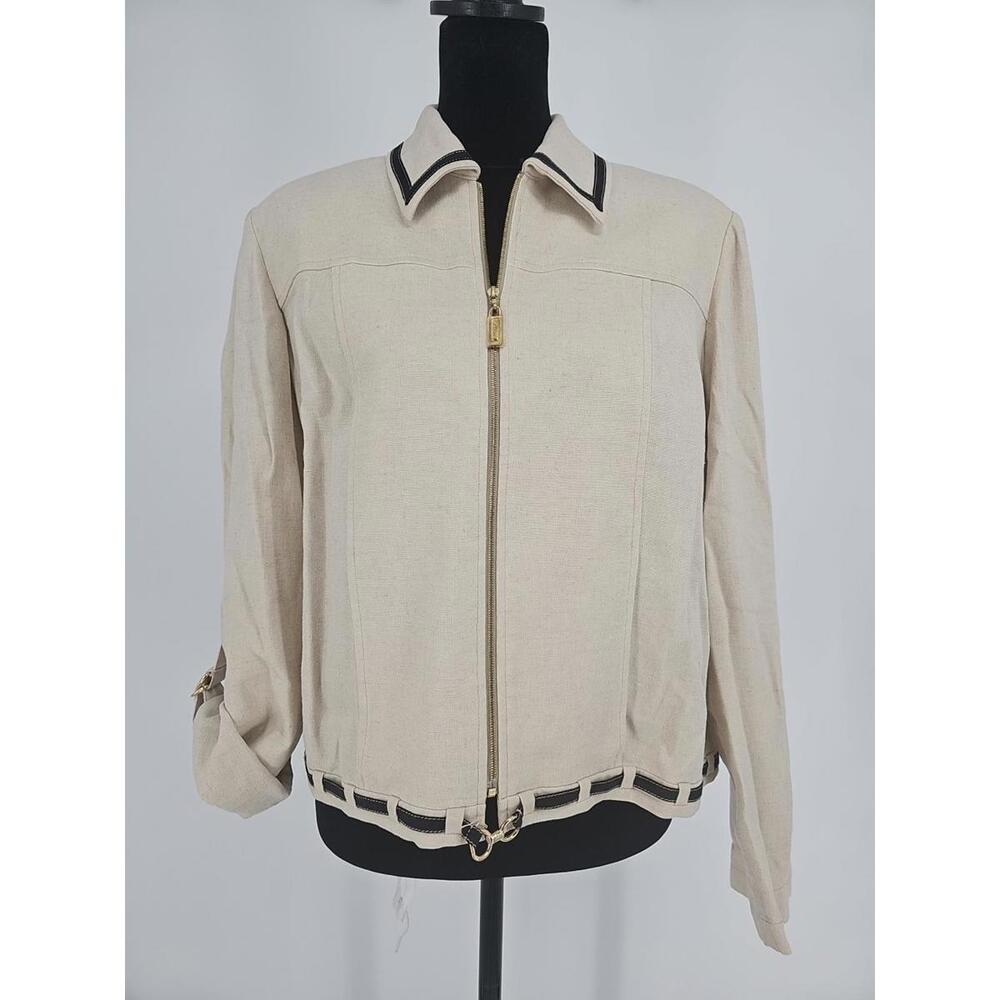 St. John Sport M Linen Blend Jacket/Blazer Tan And Black Marie‎ Gray